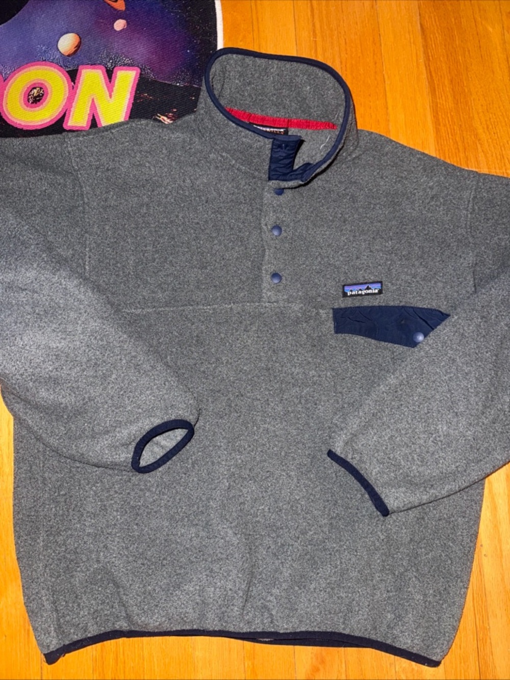 Patagonia Gray Fleece Snap-T Pullover with Navy Trim